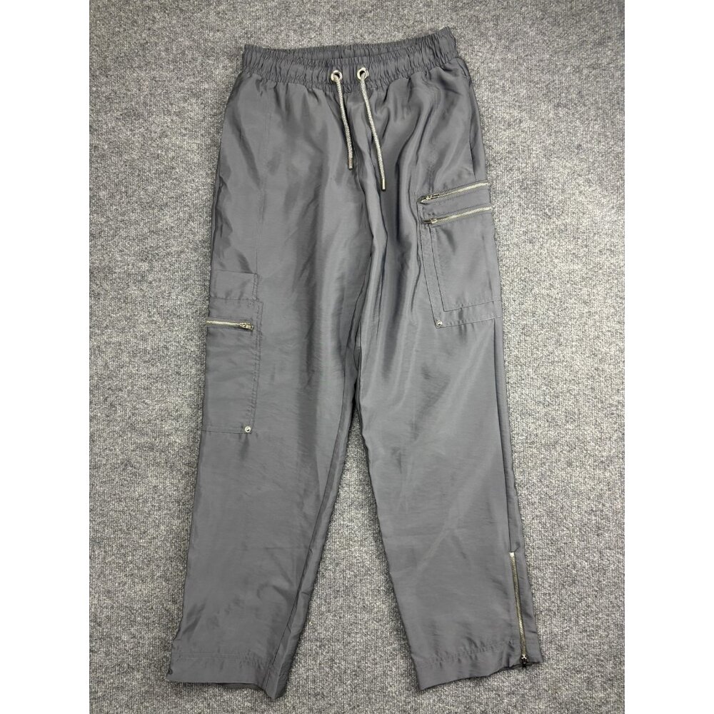 Zara Pants Womens Small Gray Windbreaker Cargo Straight Leg Ankle Zip Casual